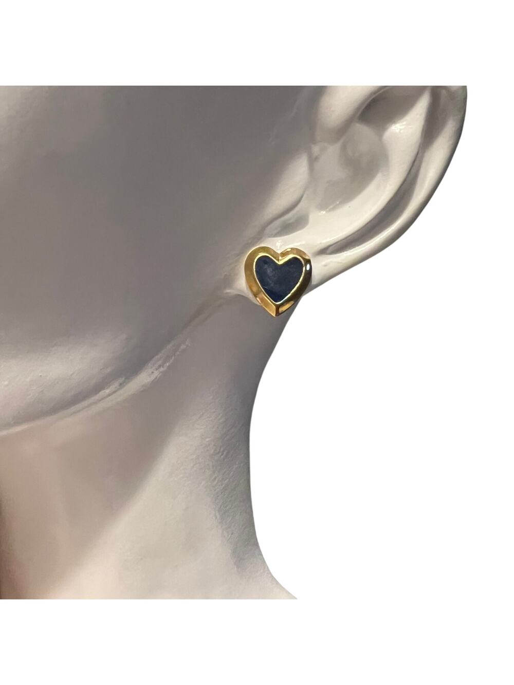 Vintage 90s Blue and Gold Heart Post Earrings